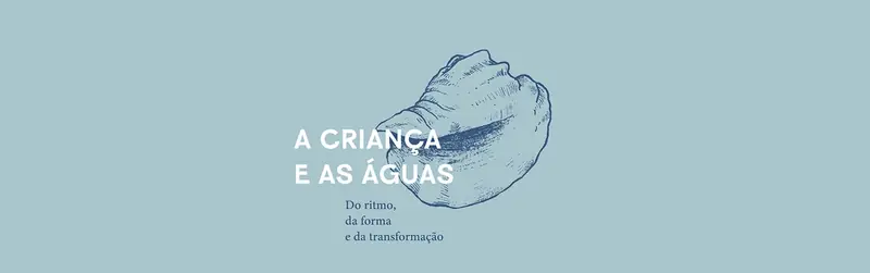 Capa azul-clara do livro A Criança e as Águas com uma concha desenhada